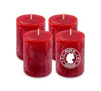 Alluvo Juego de 4 velas rojas, rústicas, certificado RAL, de cera vegetal, sin aceite de palma, autoextinguibles, 80 x 60 mm, para decoración de Adviento y corona de Adviento, hasta 100 horas de