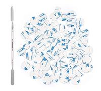 Allwon 100 pegatinas de metal para paleta magnética paleta de maquillaje de sombra de ojos vacía + espátula de depósito (50 piezas redondas + 50 piezas cuadradas)