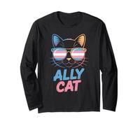 Ally Cat Transgénero Orgullo Felino Apoyo LGBTQ Humorístico Manga Larga