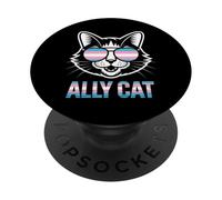 Ally Cat Transgénero Orgullo Felino Apoyo LGBTQ Humorístico PopSockets PopGrip Adhesivo