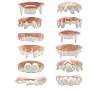 ALLY-MAGIC Dientes gnarly 12 piezas de dientes falsos feos dientes bob dientes mordaza dientes Halloween dientes de vampiro para Aldult Halloween mascarada disfraces fiesta favores 12 estilos