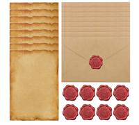 ALLY-MAGIC Papel de carta vintage con sobre, 8 sobres de papel vintage, 8 unidades de papel de carta y 8 sellos de cera pegatinas para carta de amor, boda, cumpleaños, Navidad, E24-FGXF8