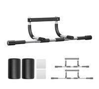 Ally Peaks Barra de dominadas ajustable para puerta, resistente, multifunción, montaje en puerta, acero inoxidable plateado