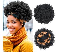 Allyreetress Peluca afro con diadema corta y rizada para mujeres negras, sin pegamento, pelucas afro negras con diademas unidas sintéticas con 2 clips