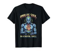 Alma analógica en un corazón robot retro de concha digital Camiseta