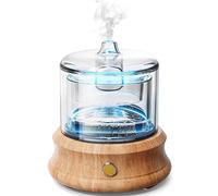 ALMA® Difusor & Humidificador de Aceites Esenciales con Depósito de Vidrio de 200 ml - Aromaterapia Elegante con Vidrio y Madera Natural, Iluminación LED Ambiental, 10h de Bruma Relajante (Bell)