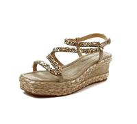 Alma en Pena - Sandalia con CUÑA Trenzada Y PEDRERÍA V240986 para: Mujer Color: Vison Talla: 37