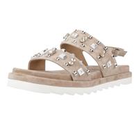 Alma en Pena V251806 Suede Vison Sandalias elegantes para mujer con aplicaciones plateadas de cuña baja, pelo de visón, 37 EU