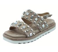 Alma en Pena V251806 Suede Vison Sandalias elegantes para mujer con aplicaciones plateadas de cuña baja, pelo de visón, 38 EU