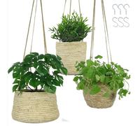 alma home Juego de 3 macetas colgantes - Juego de cestas colgantes naturales como cestas colgantes interiores, decoración bohemia o cesta de almacenamiento, 17-20 cm