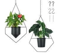 alma home Macetero colgante negro - Juego de 2 maceteros colgantes para interior y exterior, decoración de pared de metal para plantas con gancho y extensión de cadena