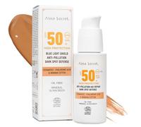 ALMA SECRET | Protector Solar Facial con Color SPF50 - Todo Tipo de Pieles Oscuras - Crema Hidratante Antiedad, Antimanchas y Oil-Free - Vegano - Ceramidas, Ácido Hialurónico - Golden - 50 ml