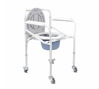 ALMA Silla de Ducha y WC con Ruedas 3 en 1, Silla de Baño para Personas Mayores y Adultos, Inodoro Portátil, Orinal y Elevador de WC, Plegable, Altura Regulable, con Frenos, Acero Inoxidable