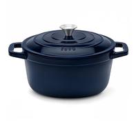 ALMA25 - Cacerola redonda de hierro fundido esmaltado, 25 cm, capacidad 4,7 L, azul marino, compatible con todos los fuegos, inducción, gas, eléctrica, parrilla y horno, con tapa.