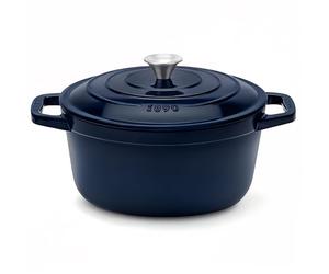 ALMA25 - Cacerola redonda de hierro fundido esmaltado, 25 cm, capacidad 4,7 L, azul marino, compatible con todos los fuegos, inducción, gas, eléctrica, parrilla y horno, con tapa.