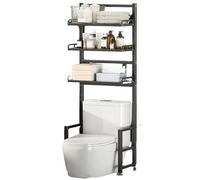 Almacenamiento ajustable sobre el inodoro, estante de baño de 3 niveles con divisiones estables para una máxima utilización del espacio, ideal para baño, cocina y estudio (negro)