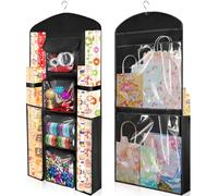 Almacenamiento Colgante de Papel para Regalos, Bolsa de Envoltura Navideña de Doble Cara Negra, Organizador de Rollos de Artesanía Oxford, Soporte para Envoltura de Regalos