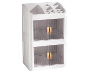 Almacenamiento Cosméticos - Organizador Maquillaje Plegable Puerta Corrediza | Estuche Cuidado Piel Antipolvo 3 Capas | Gran Organizador Encimera Baño Tocador Perfumes Brochas