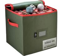 Almacenamiento de adornos de Navidad: almacena hasta 64 adornos navideños, separadores ajustables, parte superior con cremallera, dos asas. Atractiva caja de almacenamiento que mantiene las
