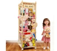 Almacenamiento de animales de peluche de madera con ruedas, 135 x 40 x 40 cm, almacenamiento para peluches, animales de zoológico, peluche, juguete de peluche para habitación de los niños, sala de