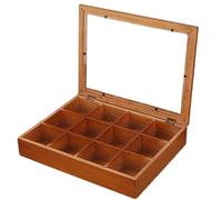Almacenamiento de bolsas de té: doce compartimentos de madera, pantalla de tapa transparente, organizadora de encimera, soporte de paquete , bolsas de bebidas dentro del gabinete