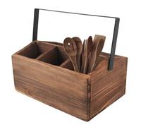 Almacenamiento de cubiertos, dividido, un compartimento rectangular + tres compartimentos cuadrados, soporte para cubiertos con asa portátil, adecuado para guardar bebidas y vajilla (marrón oscuro)