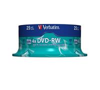 Almacenamiento de Datos Externo Multicolor VERBATIM | DVD-RW regrabable de 4,7 GB con Hardcoat Scratch Guard y 4 velocidades de grabación en paquete de 25 unidades