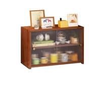 Almacenamiento de escritorio de bambú con puertas correderas, estantería independiente ajustable, estante de exhibición de encimera para oficina en casa, estante de almacenamiento multifuncional (45 x