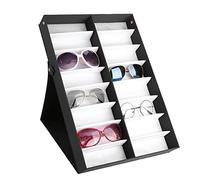 Almacenamiento de gafas, 16 rejillas, cristal, vitrina, gafas de sol, presentación, tapa plegable, 48,5 x 33 x 6 cm