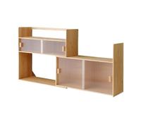 almacenamiento de libros Estantería de escritorio retráctil, estante de exhibición ajustable de bambú, con gabinete organizador de puerta corrediza de vidrio, for sala de estar, oficina, estudio estan