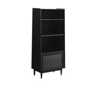 almacenamiento de libros Librería negra multicapa con pies, con puerta de vidrio interior al revés, suministros de estudio, estante organizador de madera for libros estanterías para libros