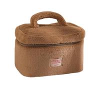 Almacenamiento de maquillaje de felpa con accesorio para el hogar interior espacioso para una organización de viaje fácil, marrón