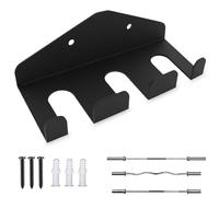 Almacenamiento de pesas, soporte de pared de 3 barras, ahorra espacio, barra larga de 24,7 cm para gimnasio, casa (negro)