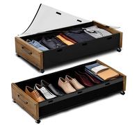 Almacenamiento debajo de la cama con ruedas, 2 paquetes de contenedores de almacenamiento de madera extra grandes, organizador de zapatos debajo de la cama, cajones de almacenamiento rodantes debajo