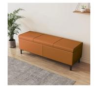 Almacenamiento para dormitorio, banco rectangular tapizado con bisagra de seguridad, asiento de almacenamiento extra largo para entrada, color naranja elegante con compartimento oculto