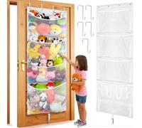 Almacenamiento para peluches colgante, organizador grande para juguetes de peluche sobre puerta, idea para holder de accesorios de bebé para guardería, bolsa tipo hamaca de malla para muñecas y osos