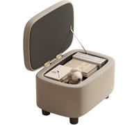 Almacenamiento plegable otomano con marco de madera, taburete de cuero de la PU para el dormitorio de la sala de estar, almohadillas antideslizantes del fieltro, montaje sin herramientas, gris 15.7