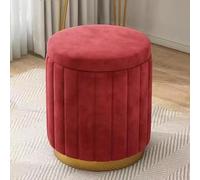 Almacenamiento redondo de terciopelo - Taburete tapizado con base chapada en oro para sala de estar, dormitorio o tienda