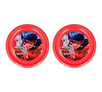 ALMACENESADAN 4722; Pack Lady bug, miraculous; compuesto por 2 platos reutilizables para cumpleaños, poner aperitivos o uso diario, diametro 21,5 cm; producto reutilizable, sin BPA
