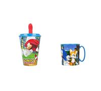 ALMACENESADAN, 4805, Pack vuelta al cole Sonic; compuesto por taza microondas 350ml y vaso con caña 430 ml, producto reutilizable, sin BPA