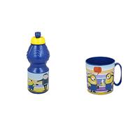 ALMACENESADAN 4822, Pack vuelta al cole minions; compuesto por taza microondas 350ml y botella de agua 400 ml, producto reutilizable, sin BPA