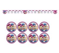 ALMACENESADAN, 4871, pack Shimmer and Shine compuesto por 8 platos de cartón de 23 cm y guirnalda happy birthday dimensiones aprox 2,40 metros, ideal para fiestas y cumpleaños. (8435510348717)