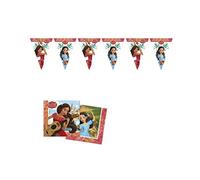 ALMACENESADAN, 4874, pack Disney Elena de Avalor compuesto por 20 servilletas de papel 33x33 cm y banderines dimensiones aprox 2,40 metros, ideal para fiestas y cumpleaños. (8435510348748)