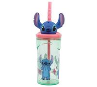 ALMACENESADAN, 4920; vaso figurita 3D con caña reutilizable Stitch flowers; capacidad 360ml; producto reutilizable; libre de BPA.