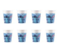 ALMACENESADAN, 5073; 8 vasos de carton ideal para fiestas y cumpleaños de la licencia Stitch; capacidad 220 ml; paquete de 8 vasos Stich