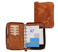 ALMADIH Organizador de piel A7 con cremallera + calendario 2026, bloc de notas premium de piel de vacuno, color marrón Deluxe, en caja de regalo, carpeta de cuero, carpeta de escritura, agenda