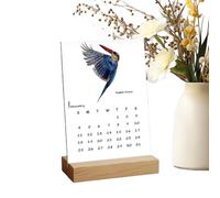 Almanaque de la naturaleza emplumada - Planificador vertical pintado, soporte de mesa de madera, diseño elegante del calendario estacional | Fecha de creación Gestión Escaparate Residencia Espacio de
