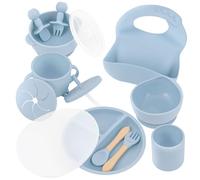 Almar Baby Set de Alimentación en color Azul para Bebé de Silicona - Vajilla Infantil Antideslizante con Plato, Bol, Vaso, Babero y Cubiertos, Set BLW para Bebés, Libre de BPA