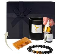 ALMASS - Estuche de regalo para hombre de lujo con vela perfumada OUD 100% natural + pulsera piedra natural +5 ml PATCHOULI + peine de madera