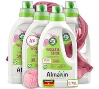 AlmaWin Detergente de lana y seda [4 x 750 ml - 200 cargas] con aroma a lavanda para una limpieza suave de fibras naturales - Detergente de seda y lana aplicable a 20 - 40 °C - detergente suave